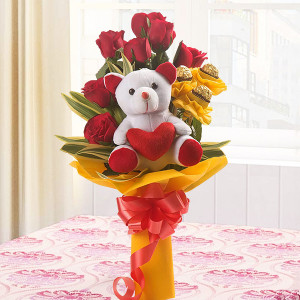 Red Roses Rocher Teddy Bouquet